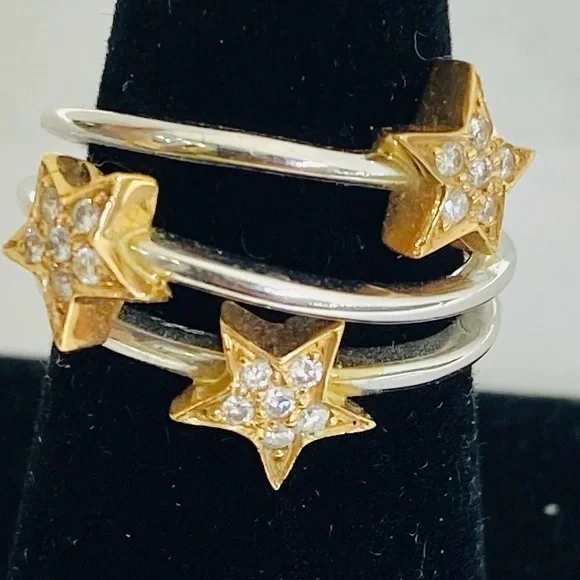 14K Yellow & White Gold 3 Star Diamond Ring size:6.5